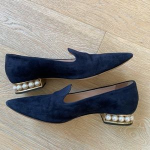Nicholas Kirkwood Navy Pearl Point Toe Flats